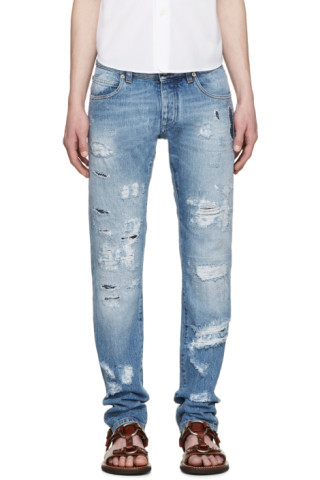 Dolce & Gabbana: Blue Destroyed Jeans | SSENSE