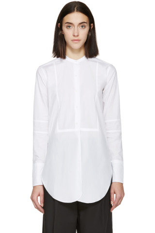 Helmut Lang: White Poplin Tuxedo Blouse | SSENSE