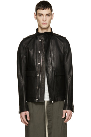 Rick Owens: Black Leather Army Jacket | SSENSE