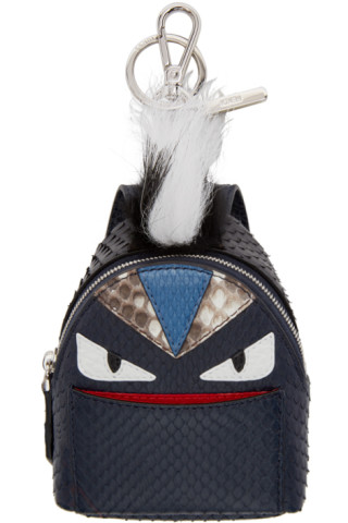 Fendi: Navy Python Monster Backpack Keychain | SSENSE