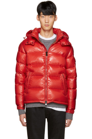 Moncler: Red Maya Down Jacket | SSENSE