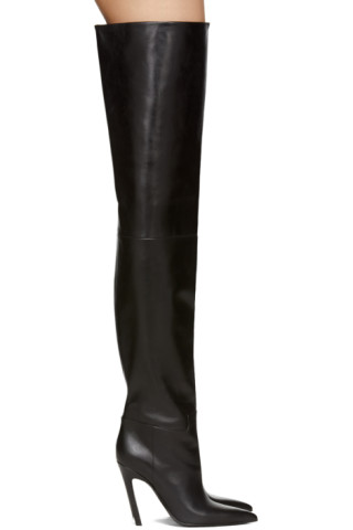 Balenciaga: Black Leather Over-the-Knee Boots | SSENSE