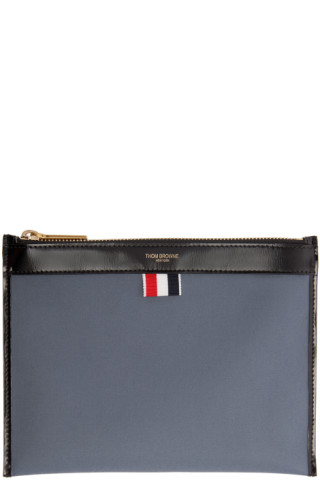 Thom Browne: Grey Twill Large Pouch | SSENSE