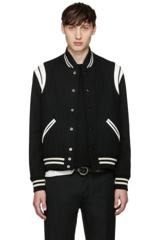 Saint Laurent: Black Wool Teddy Bomber Jacket | SSENSE