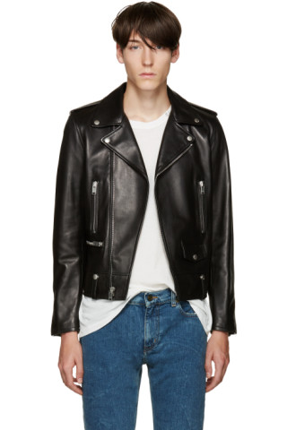 Saint Laurent: Black Leather Biker Jacket | SSENSE