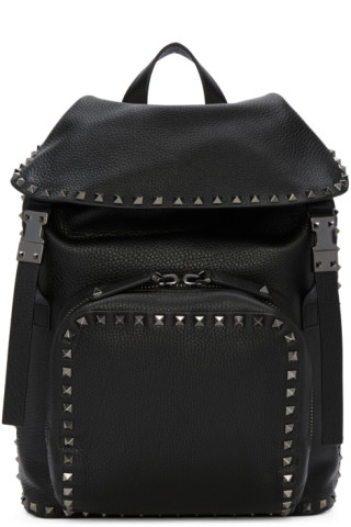 Valentino: Black Leather Rockstud Backpack | SSENSE