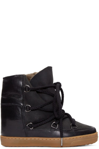 Isabel Marant: Black Sheepskin Nowles Boots | SSENSE