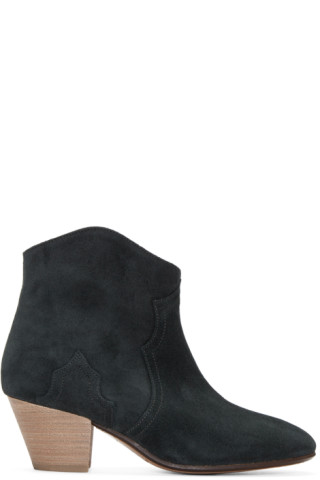 Isabel Marant: Black Suede Dicker Ankle Boots | SSENSE