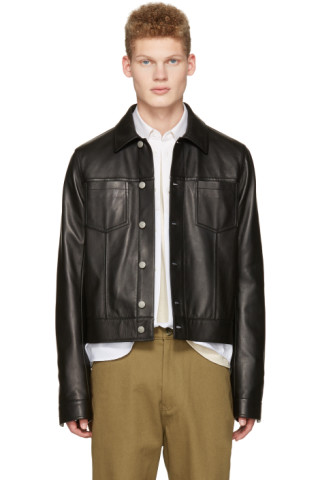 Maison Margiela: Black Leather Trucker Jacket | SSENSE