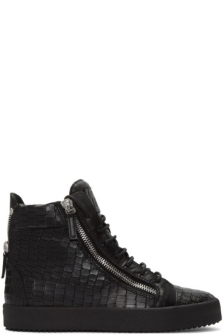 Giuseppe Zanotti: Black Croc-Embossed London High-Top Sneakers | SSENSE