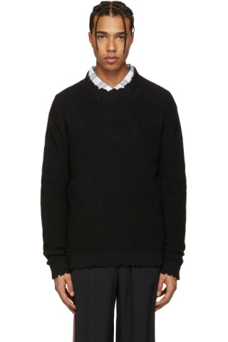 MSGM: Black Destroyed Sweater | SSENSE