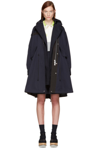 sacai: Navy Twill Coat | SSENSE