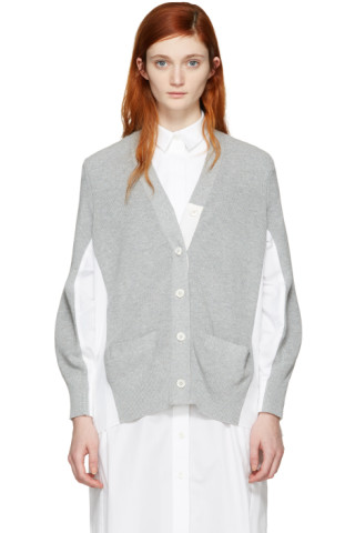 sacai: Grey Knit Cotton Cardigan | SSENSE