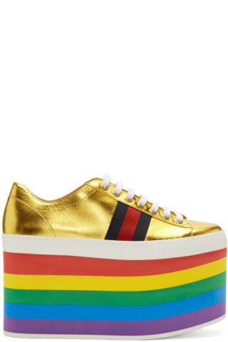 Gucci: Gold Peggy Platform Sneakers | SSENSE