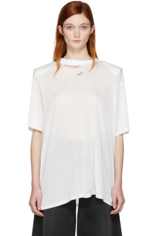 Off-White: White Shoulder Pad T-Shirt | SSENSE