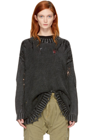 R13: Black Shredded Sweater | SSENSE