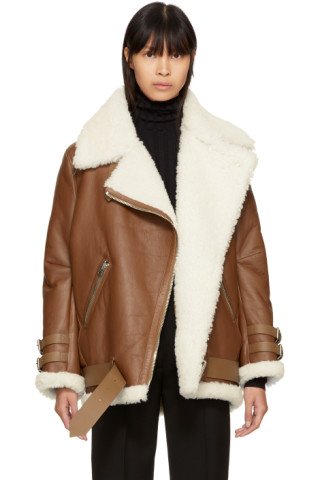 Acne Studios: Brown Shearling Velocite Jacket | SSENSE UK