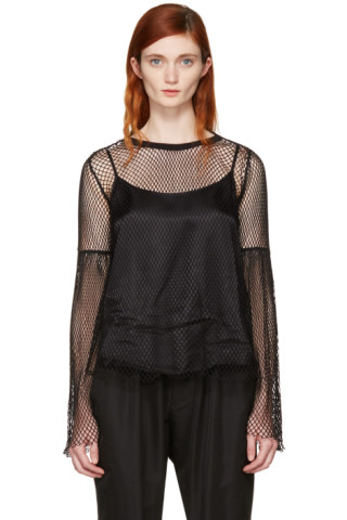 MM6 Maison Margiela: Black Mesh Blouse | SSENSE