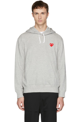 Comme des Garçons Play: Grey & Red Heart Patch Hoodie | SSENSE