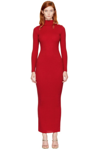Balmain: Red Knit Turtleneck Dress | SSENSE