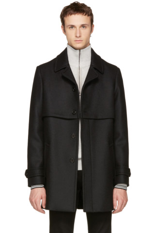 Saint Laurent: Black Wool Gun Flap Coat | SSENSE