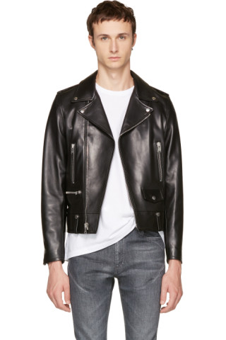 Saint Laurent: Black Leather Classic L01 Motorcycle Jacket | SSENSE