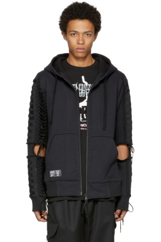 KTZ: Black Lace-Up Zip Hoodie | SSENSE