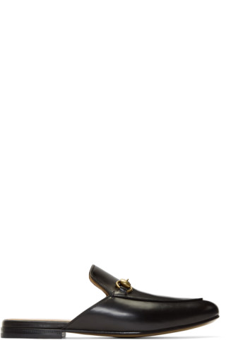 Gucci: Black Leather Horsebit King Slippers | SSENSE Canada