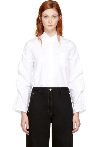 Vejas: White Gathered Puff Sleeve Blouse | SSENSE