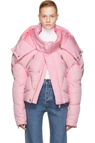 Chen Peng: Pink Short Quilted Puffer Jacket | SSENSE UK