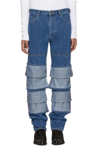 Y/Project: Navy Extra Long Patchwork Jeans | SSENSE