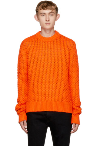 Calvin Klein 205W39NYC: Orange Cable Knit Sweater | SSENSE