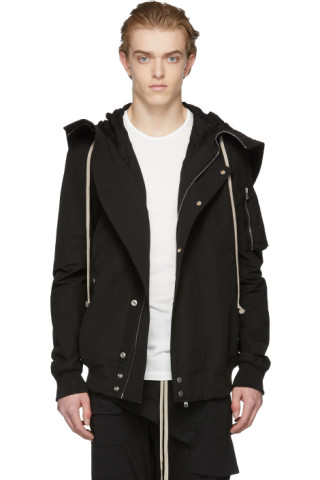 Rick Owens Drkshdw: Black Short Hooded Bomber Coat | SSENSE