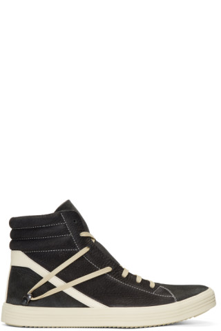 Rick Owens: Black & Off-White Geothrasher High-Top Sneakers | SSENSE UK