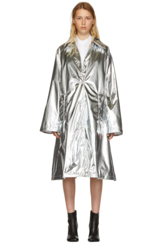 MM6 Maison Margiela: Silver Shiny A-Line Trench Coat | SSENSE