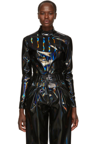 Balmain: Black Vinyl Bodysuit | SSENSE