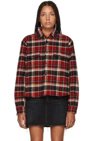 Saint Laurent: Multicolor Oversized Cropped Plaid Shirt | SSENSE