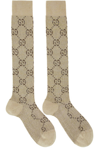 Gucci: Beige & Brown GG Supreme Socks | SSENSE