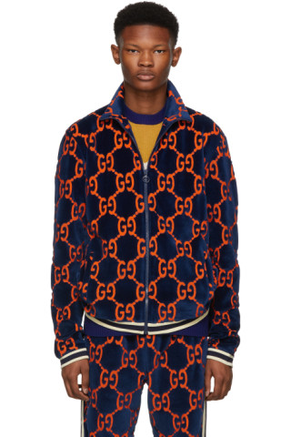 Gucci: Blue Chenille GG Supreme Track Jacket | SSENSE