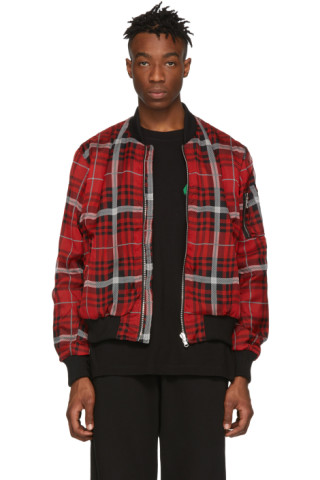 424: Black & Red Silk Bomber Jacket | SSENSE