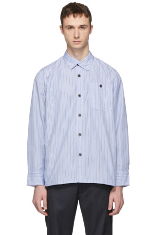 L'Homme Rouge: Blue Stripe Fellow Shirt | SSENSE Canada