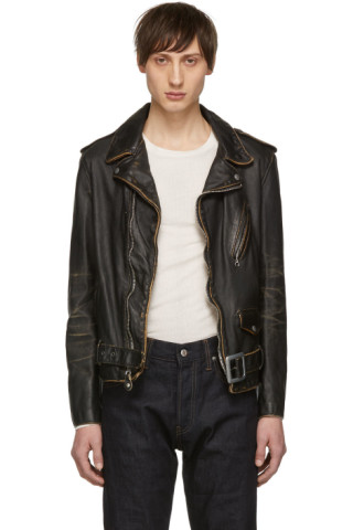 Schott: Black Vintaged Leather Motorcycle Jacket | SSENSE