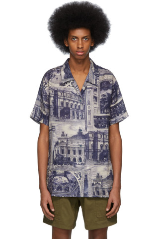 Acne Studios: Blue & Taupe Rellah Theatre Shirt | SSENSE