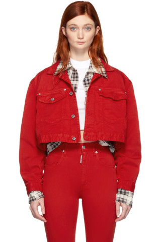 Dsquared2: Red Denim Maxi Jacket | SSENSE