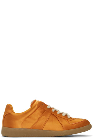 Maison Margiela: Orange Satin Replica Sneakers | SSENSE