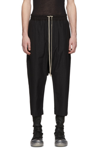 Rick Owens: Black Striped Drawstring Cropped Trousers | SSENSE