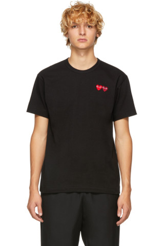 Comme des Garçons Play: Black Double Heart T-Shirt | SSENSE