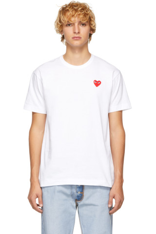 Comme des Garçons Play: White & Red Heart Patch T-Shirt | SSENSE