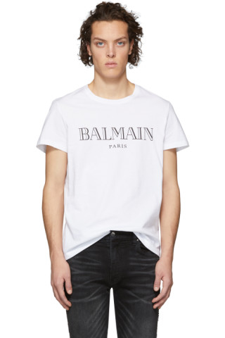 Balmain: White Logo T-Shirt | SSENSE