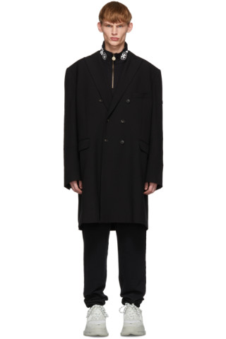 Balenciaga: Black Washed Double-Breasted Coat | SSENSE
